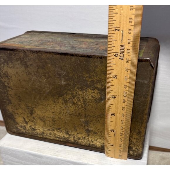 Thomas J Lipton Tea Tin Planters Hinge Lid Scenic Graphic Rustic Patina 9x6x4.5" - Picture 11 of 11